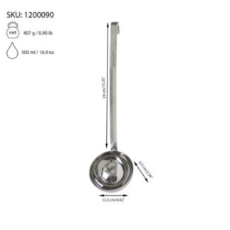 polonic din inox profesional de mare capacitate cu dimensiuni trasate și informații despre greutate și capacitate