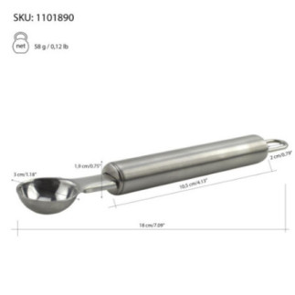 linguriță pentru modelat miezul de fructe cu informații despre dimensiuni și greutate