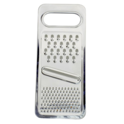 Răzătoare plată din inox, de mâna, compactă și durabilă, cu trei zone de tăiere pentru răzuit fin grosier și feliat uniform