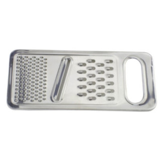 Răzătoare plată din inox, de mâna, compactă și durabilă, cu trei zone de tăiere pentru răzuit fin grosier și feliat uniform