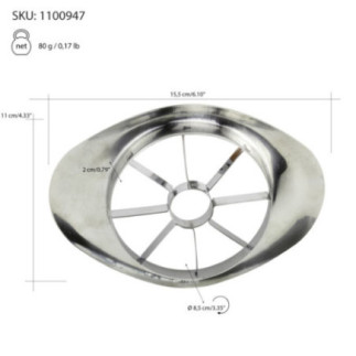 feliator de mere din inox cu informații despre dimensiuni și greutate
