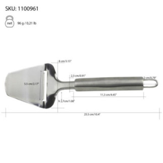 feliator brânză din inox cu măsurători afișate vizual prin săgeți