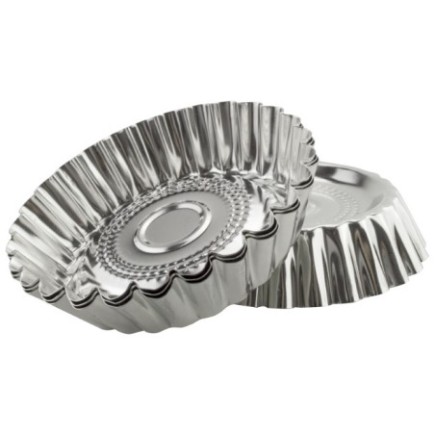 Set forme de copt ondulate din tablă cositorită, pentru savarine, mini tarte și prăjituri, compatibile cuptor și frigider 4 buc
