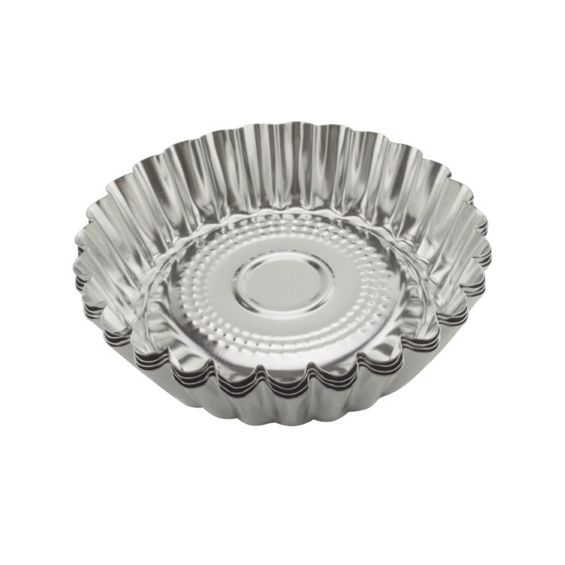 Set forme de copt ondulate din tablă cositorită, pentru savarine, mini tarte și prăjituri, compatibile cuptor și frigider 4 buc