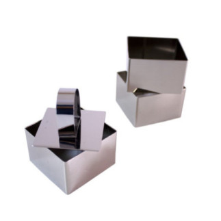 trei forme pătrate din inox cu capac cu mâner pentru aranjat mâncarea în farfurie