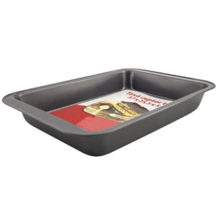 Tavă de copt dreptunghiulară, cu strat teflonat antiaderent, ideală pentru preparate coapte uniform, fără lipire, 37x25.5x5 cm