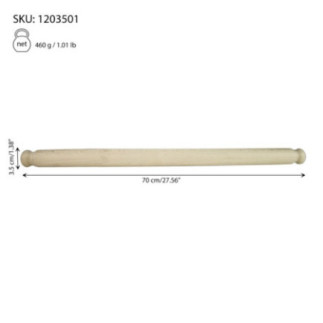 merdenea din lemn 70 cm însoțită de informații grafice despre dimensiuni și greutate