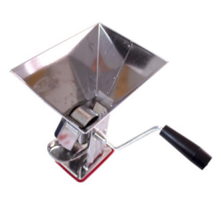 aparat manual pentru pasat roșii din inox cu manivelă și rezervor tip pâlnie