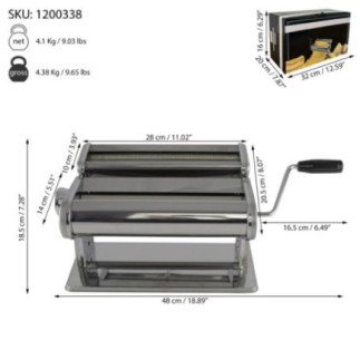 mașină de întins și tăiat tăieței din aluat cu manivelă și informații despre greutate ambalaj și dimensiuni