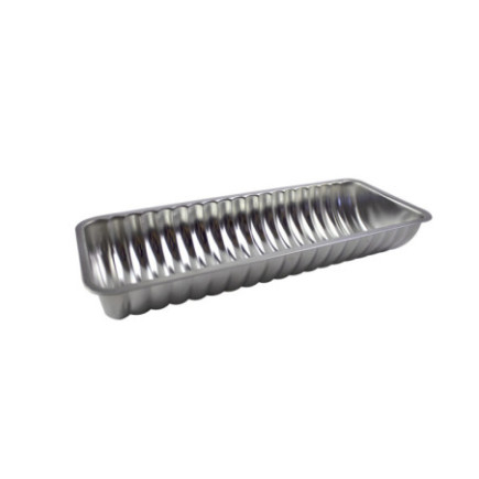 formă de copt dreptunghiulară lată și ondulată din tablă cositorită