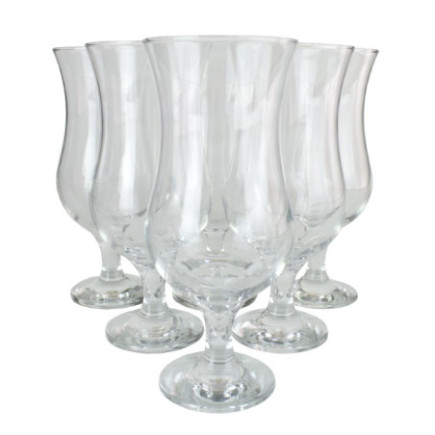 Set de pahare pentru cocktailuri, Hurricane, formă bombată cu picior, ideale pentru băuturi tropicale și servire elegantă, 6 buc