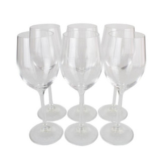 set de șase pahare pentru vin alb cu picior și cupă ușor bombată și alungită aranjate pe două rânduri