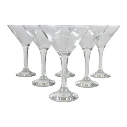Set de pahare elegante, din sticlă, pe picior, concepute pentru cocktailuri clasice precum Dry Martini sau Cosmopolitan, 6 buc