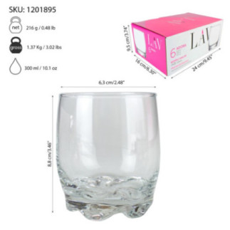 pahar pentru whisky cu poză ambalajului și detalii despre dimensiuni și capacitate