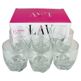 set 6 pahare joase pentru whisky prezentate în fața cutiei în care sunt ambalate