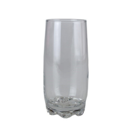 pahar înalt și ușor bombat din sticlă transparentă pentru servirea apei