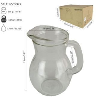 carafă 500 ml cu mâner cioc de scurgere și detalii despre cutia de ambalaj și dimensiuni