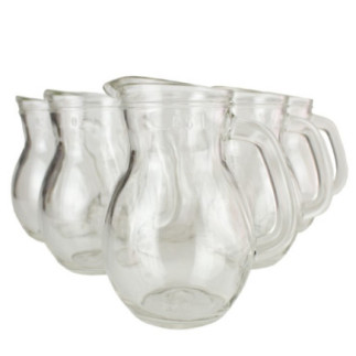 set de șase carafe din sticlă cu mâner și fantă de scurgere
