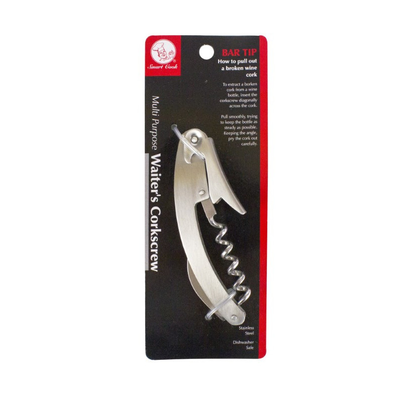 Tirbușon pentru ospătari, desfăcător inox 3 în 1, tirbușon de dopuri, deschizător de capace și cuțit mic cu zimți pentru folie