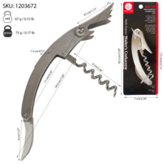 tirbușon somelier cu informații despre ambalaj și dimensiuni marcate prin săgeți