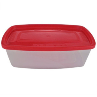 caserolă ovală pentru depozitat alimente din plastic cu capac roșu