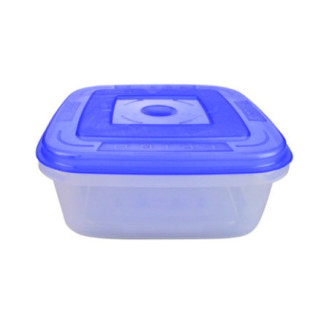 caserolă pentru alimente pătrată joasă din plastic cu capac albastru