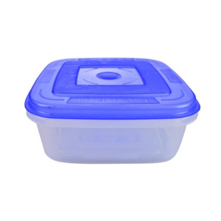 caserolă pentru alimente pătrată joasă din plastic cu capac albastru