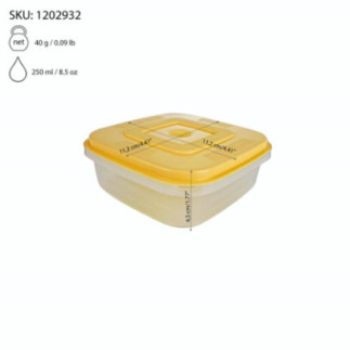 Caserolă pentru alimente, pătrată, cu capac bine fixat, pentru depozitat și transport, compatibil microunde și congelator, 0.25L