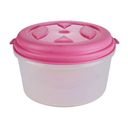 caserolă rotundă mică din plastic cu capac roz pentru depozitat alimente