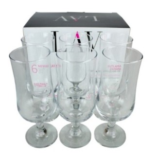 set 6 pahare alungite cu picior scurt pentru bere în fața cutiei în care sunt ambalate