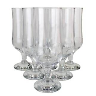 set de 6 pahare pentru bere sau cocktails din sticlă alungite cu bază ușor bombată și picior scurt