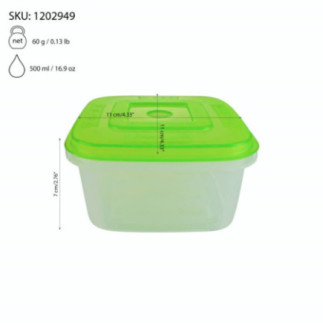 caserolă din plastic pătrată pentru alimente cu informații despre capacitate greutate și dimensiuni