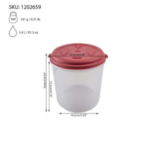 cutie pentru alimente semitransparentă cu capac închis și informații despre capacitate