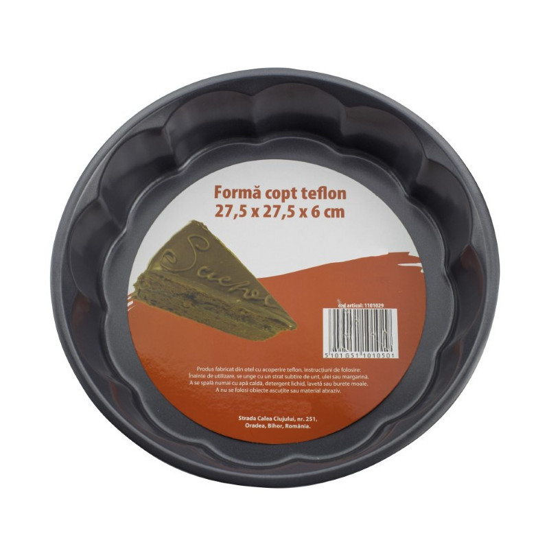 Formă de copt rotundă cu margini ondulate, oțel carbon cu strat antiaderent, pentru o coacerea uniformă a deserturilor, 28 cm