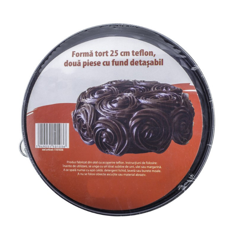 Formă rotundă pentru copt cu pereți detașabili, 2 baze interschimbabile, înveliș antiaderent, sistem cu inel reglabil 25 cm