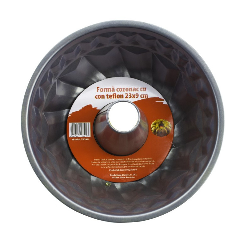Formă pentru copt rotundă cu con, din oțel carbon, strat antiaderent teflonat, ideală pentru cozonaci pufoși sau guguluf, 23 cm