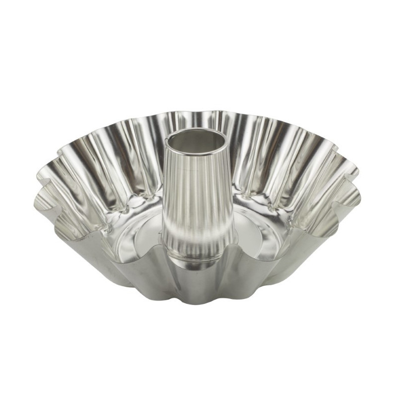 Formă pentru copt rotundă cu con, din tablă cositorită, cu pereți ondulați, perfectă pentru cozonaci pufoși sau guguluf, 23.5 cm