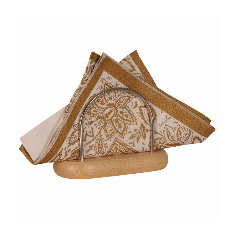 Suport pentru șervețele din lemn și inox, design rustic și elegant, ideal pentru organizarea eficientă a șervețelelor de masă