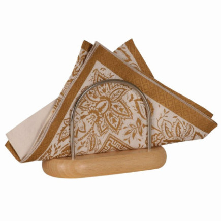 Suport pentru șervețele din lemn și inox, design rustic și elegant, ideal pentru organizarea eficientă a șervețelelor de masă