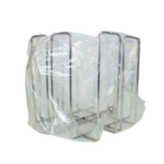 suport șervețele cubic cu pereți din bare de inox ambalat în pungă transparentă de plastic