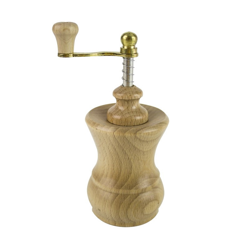 Râșniță din lemn tip butoiaș cu manivelă, măcinător eficient și ușor de utilizat, pentru condimente proaspete și arome intense