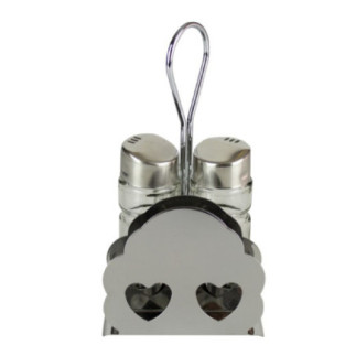 suport cromat cu mâner înalt cu loc pentru șervețele și 2 recipiente din sticlă pentru sare și piper