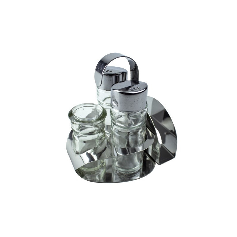 Set solniță, piperniță, suport scobitori și spațiu pentru șervețele design compact din inox