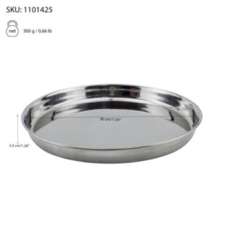 tavă inox pentru servire 30 cm cu informații despre dimensiuni și greutate