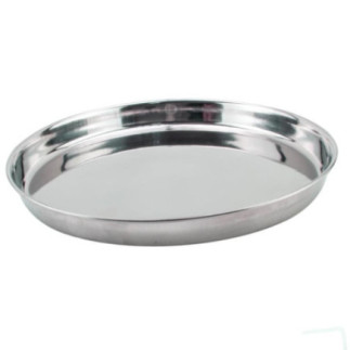 tavă pentru servit rotundă cu margini înălțate din inox lucios