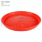 tavă rotundă din plastic roșu cu specificații despre dimensiuni trasate prin săgeți