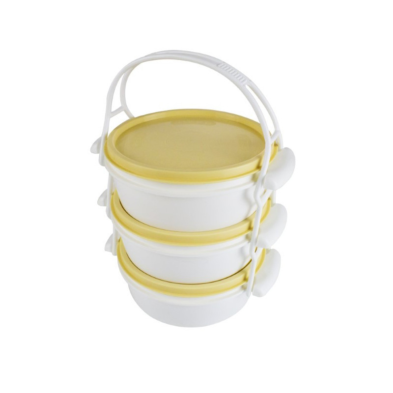 Sufertaș plastic mic, caserole cu capac stivuibile, 3x0.5L, ideal pentru transportat mâncare de prânz, picnic sau călătorii