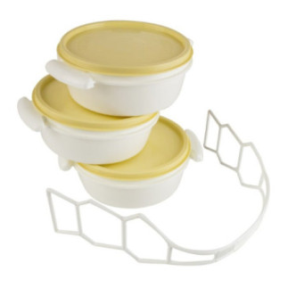 Sufertaș plastic mic, caserole cu capac stivuibile, 3x0.5L, ideal pentru transportat mâncare de prânz, picnic sau călătorii