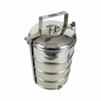 set de 4 caserole rotunde cu un singur capac în stativ din inox cu mâner