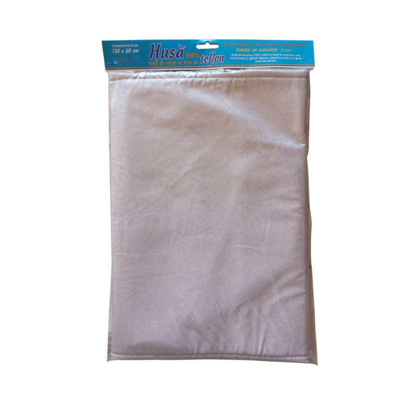 Husă teflonată pentru masa de călcat, sistem de fixare cu șnur reglabil, compatibilă cu majoritatea meselor, 120x40 cm
